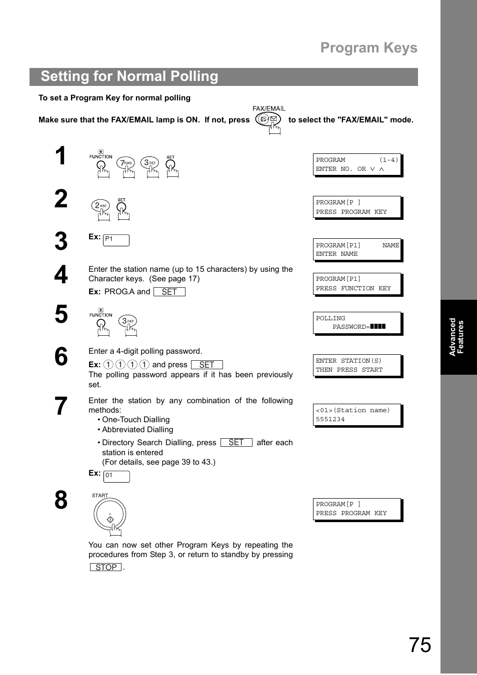 Setting for normal polling, Program keys | Panasonic DIGITAL IMAGING SYSTEM DP-1810F User Manual | Page 75 / 155