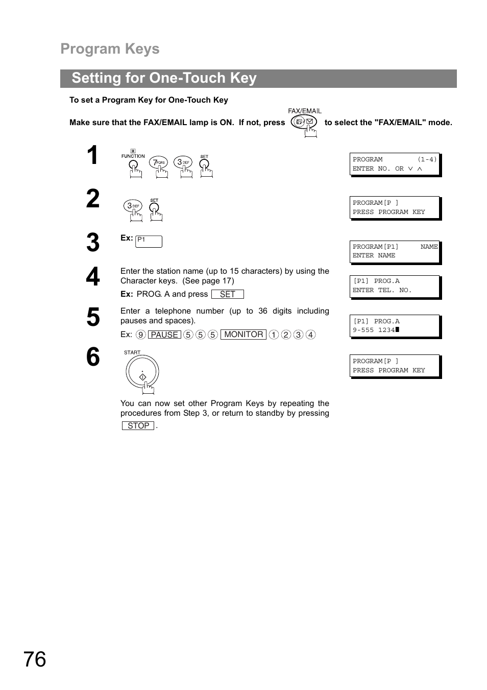 Setting for one-touch key, Program keys | Panasonic DIGITAL IMAGING SYSTEM DP-1810F User Manual | Page 76 / 155
