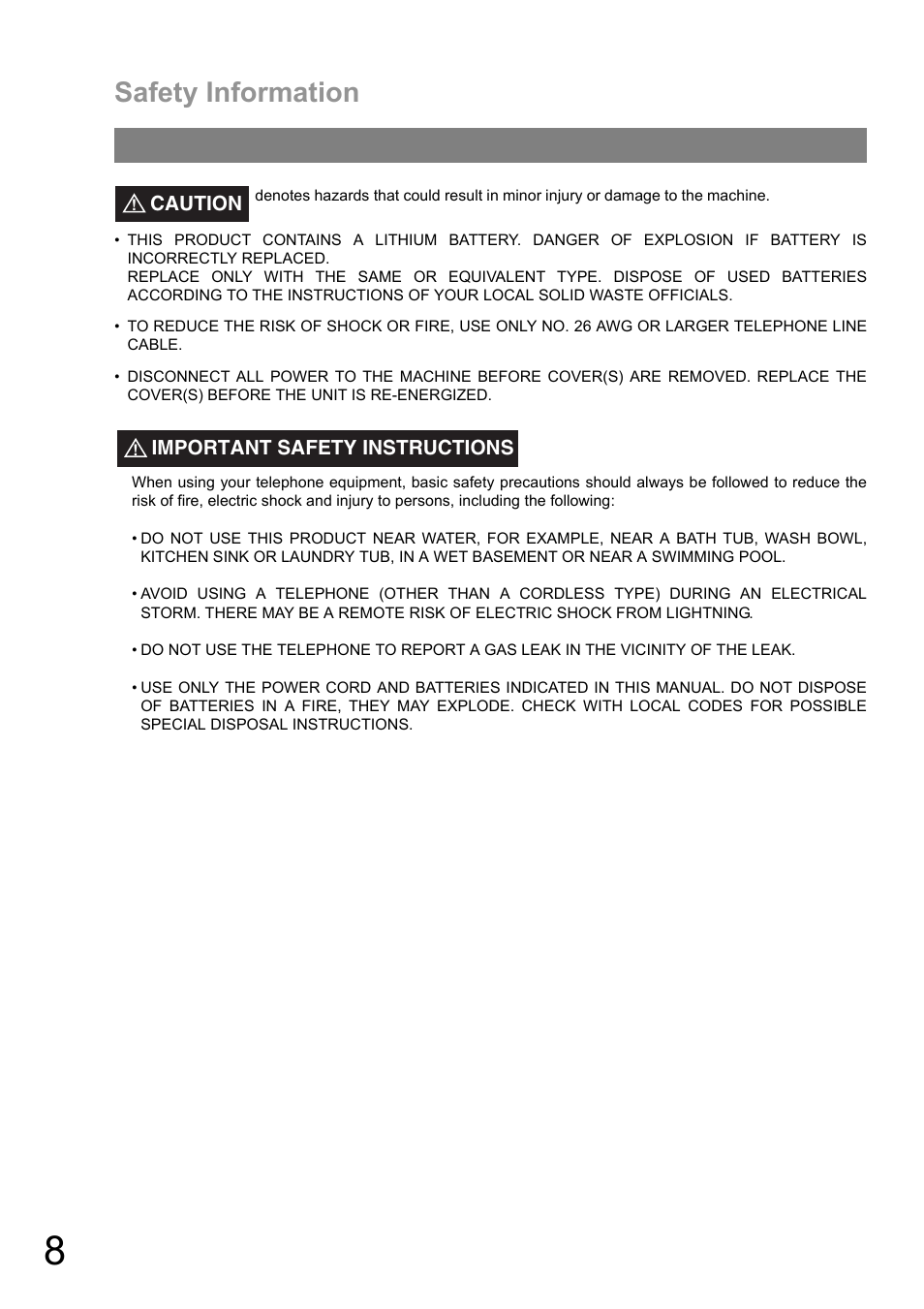 Safety information | Panasonic DIGITAL IMAGING SYSTEM DP-1810F User Manual | Page 8 / 155