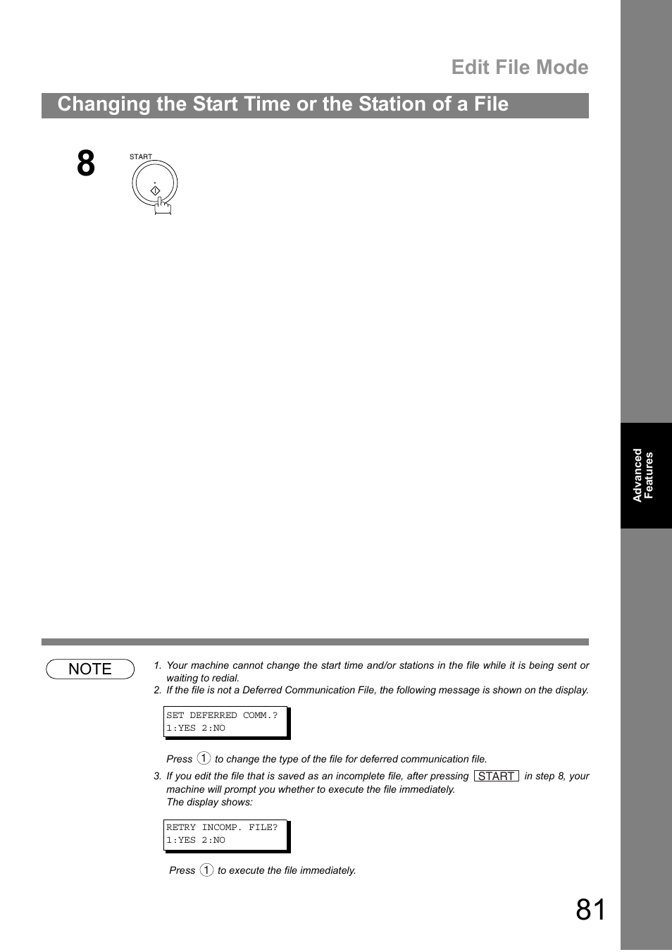 Edit file mode, Changing the start time or the station of a file | Panasonic DIGITAL IMAGING SYSTEM DP-1810F User Manual | Page 81 / 155