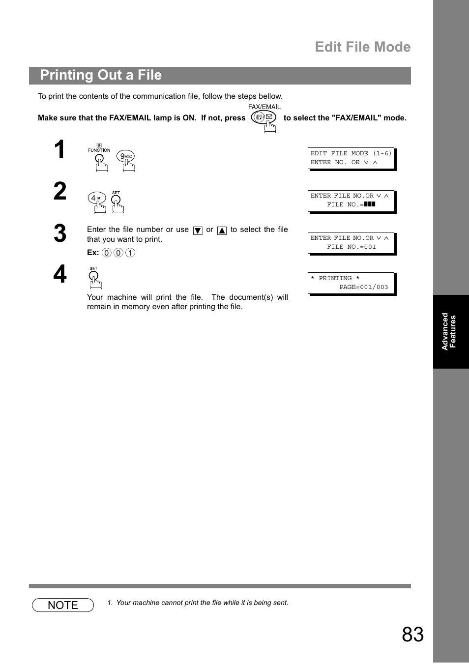 Printing out a file, Edit file mode | Panasonic DIGITAL IMAGING SYSTEM DP-1810F User Manual | Page 83 / 155