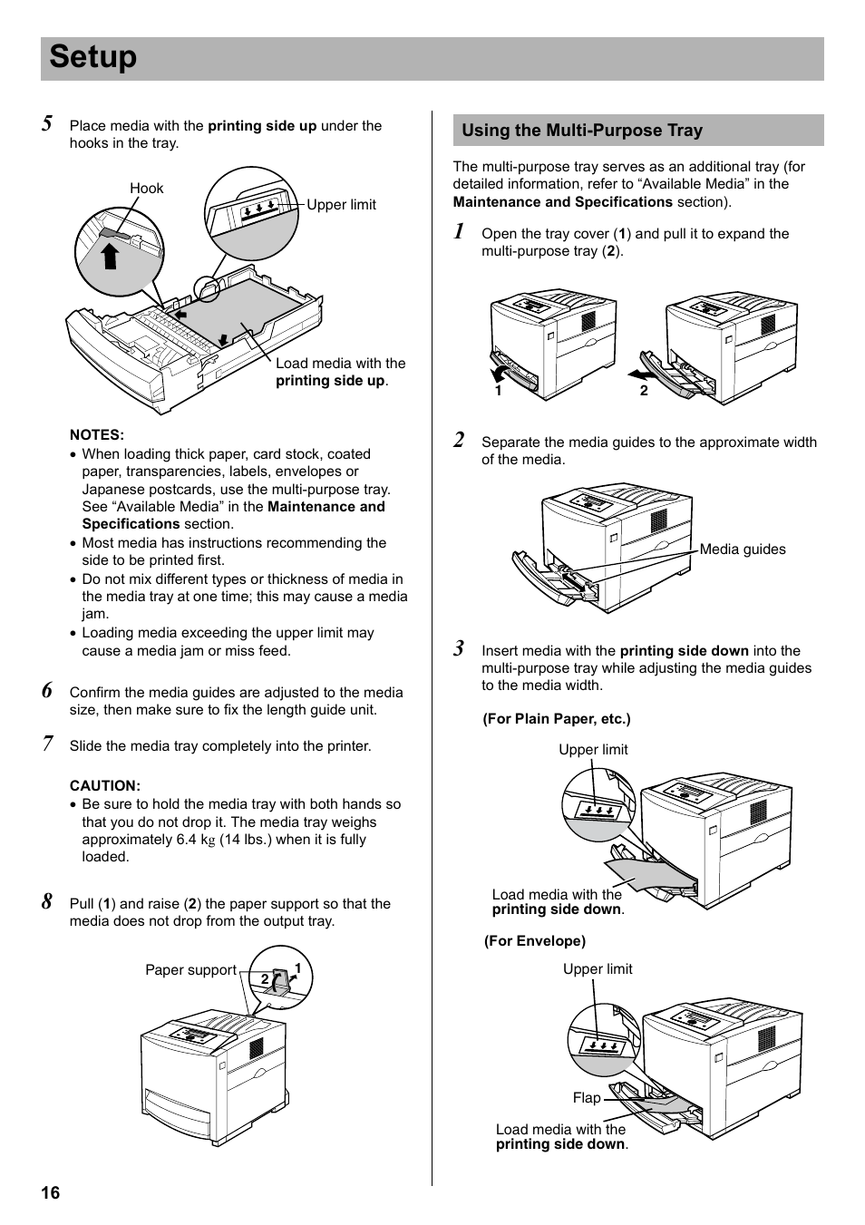 Using the multi-purpose tray, Setup | Panasonic KX-CL400 User Manual | Page 16 / 24