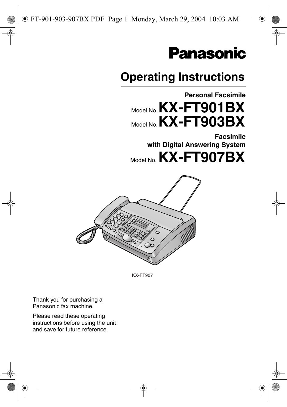 Panasonic KX-FT901BX User Manual | 64 pages