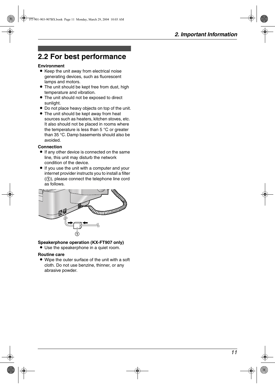 2 for best performance, For best performance, 2 for best performance | Important information 11 | Panasonic KX-FT901BX User Manual | Page 11 / 64