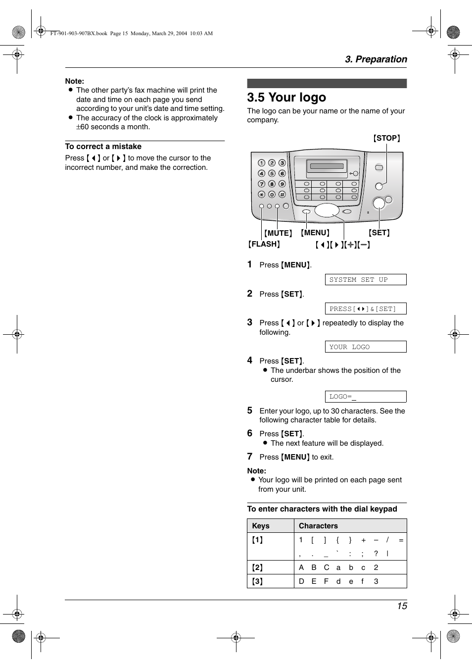 5 your logo, Your logo, 5 your logo | Preparation 15 | Panasonic KX-FT901BX User Manual | Page 15 / 64