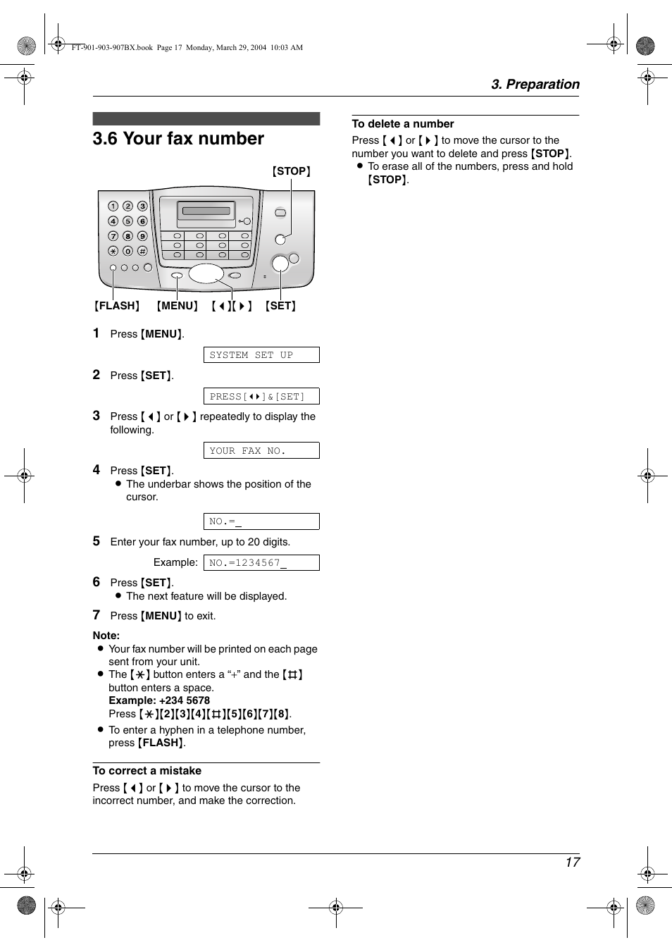 6 your fax number, Your fax number, 6 your fax number | Panasonic KX-FT901BX User Manual | Page 17 / 64