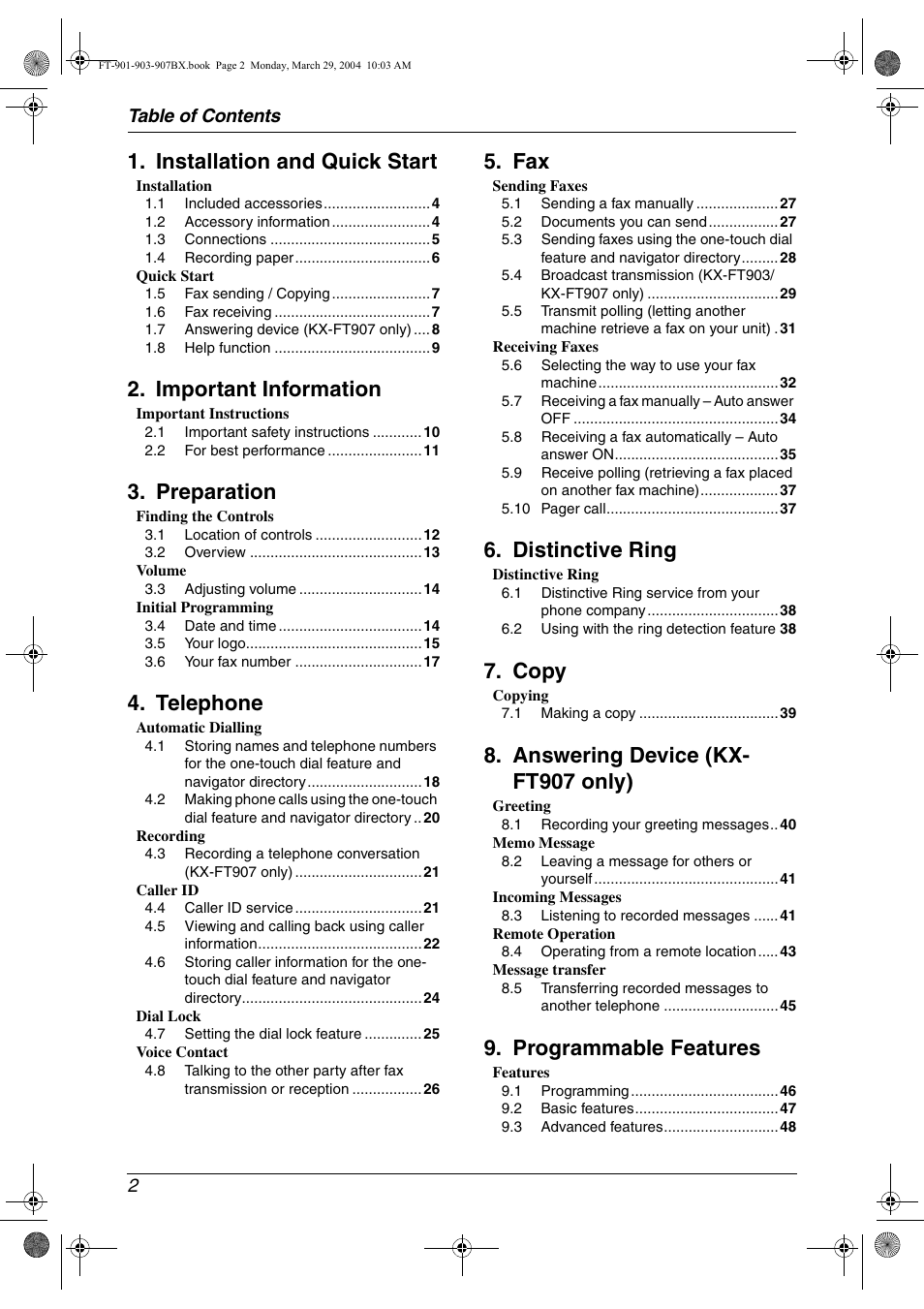 Panasonic KX-FT901BX User Manual | Page 2 / 64