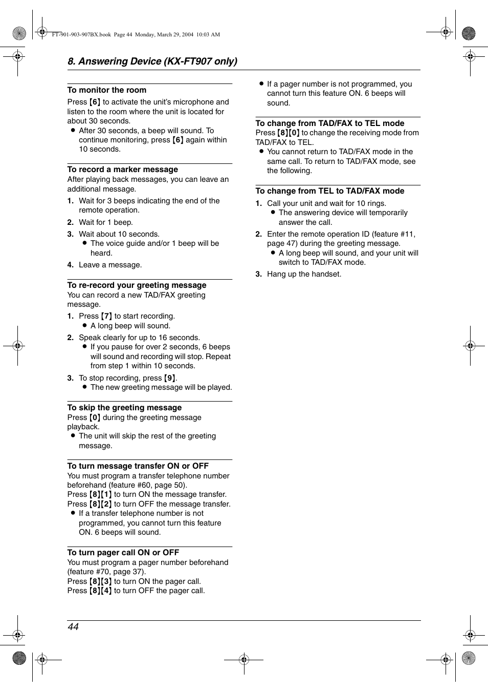 Panasonic KX-FT901BX User Manual | Page 44 / 64