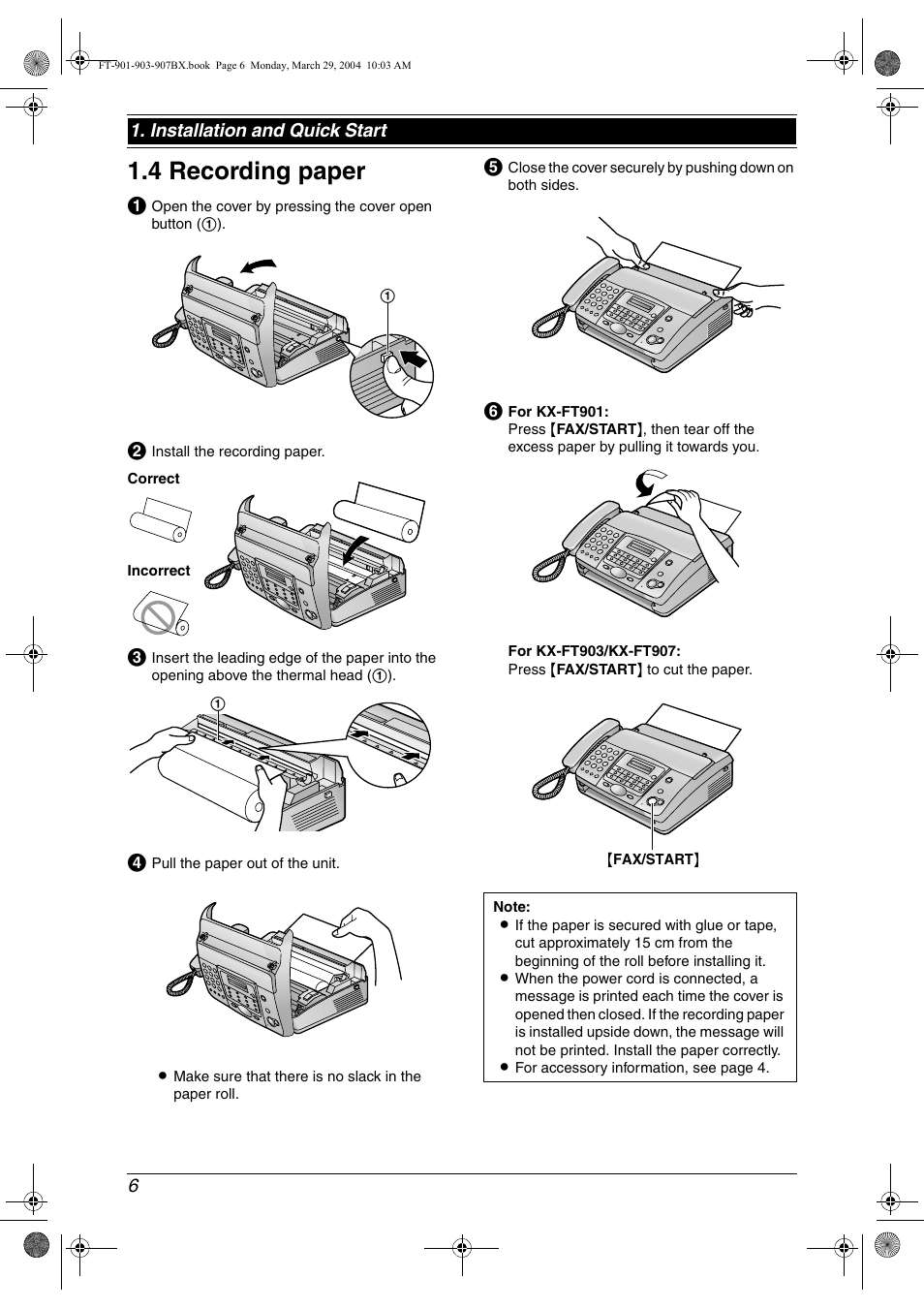 4 recording paper, Recording paper, 4 recording paper | Panasonic KX-FT901BX User Manual | Page 6 / 64