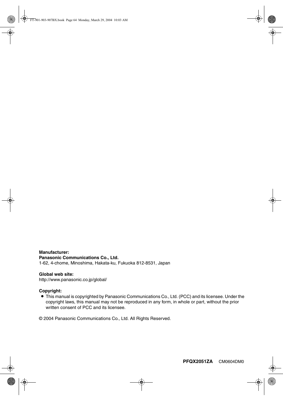 Panasonic KX-FT901BX User Manual | Page 64 / 64
