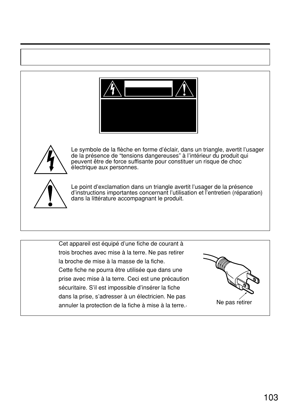 Francais information, Concernant la sécurité | Panasonic PT-D7500U User Manual | Page 103 / 112