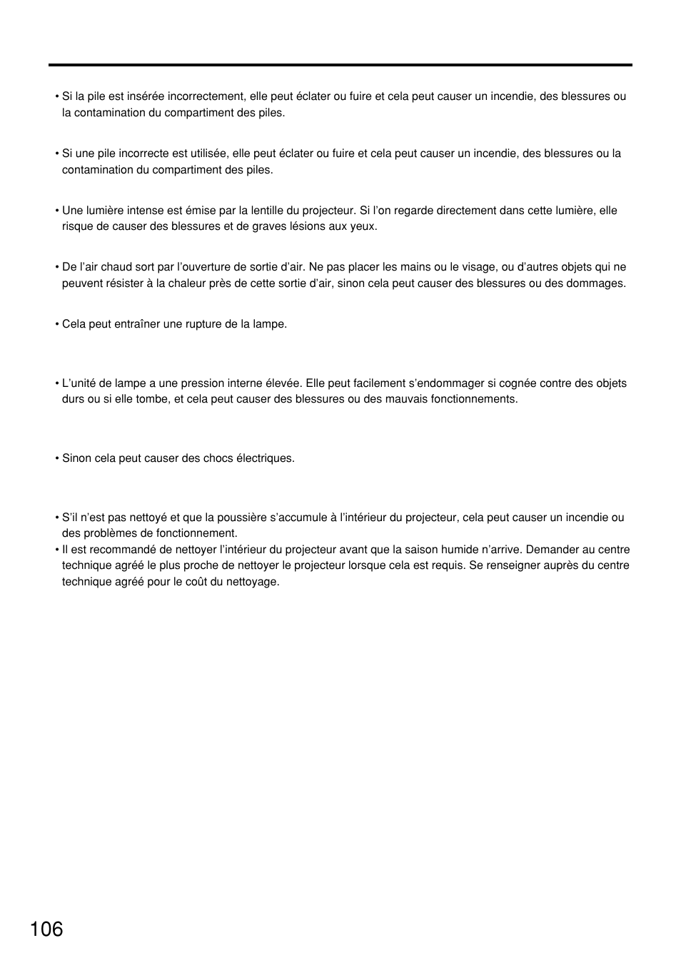 Précautions concernant la sécurité | Panasonic PT-D7500U User Manual | Page 106 / 112