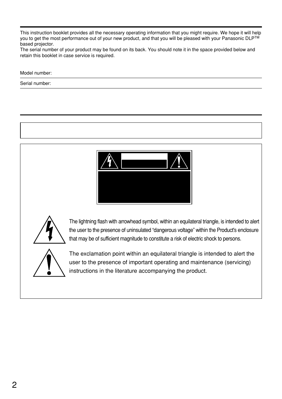 Important safety notice, Dear panasonic customer | Panasonic PT-D7500U User Manual | Page 2 / 112