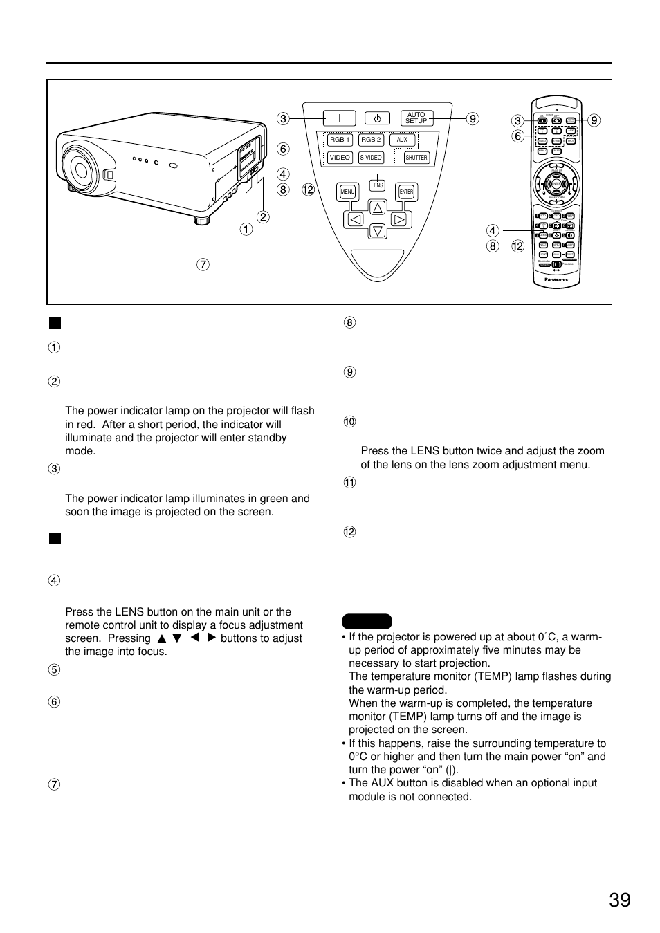 Projection, Powering up the projector, Making adjustment and selection | 39 powering up the projector | Panasonic PT-D7500U User Manual | Page 39 / 112