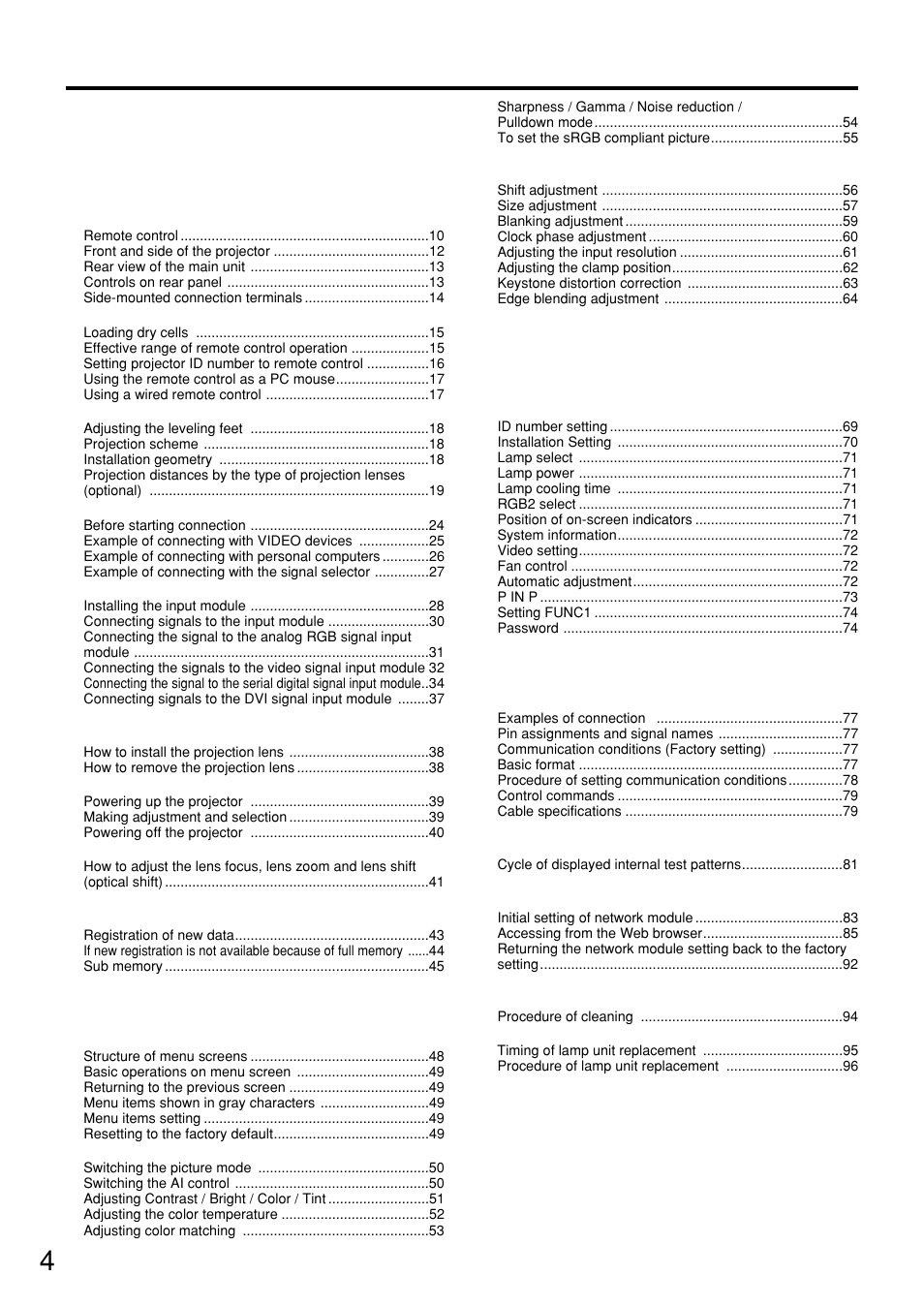 Panasonic PT-D7500U User Manual | Page 4 / 112