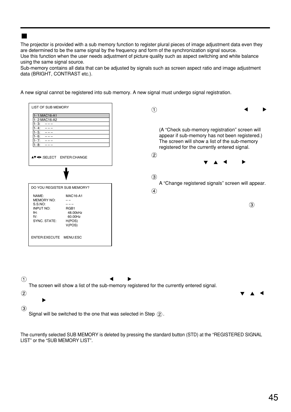 Sub memory | Panasonic PT-D7500U User Manual | Page 45 / 112