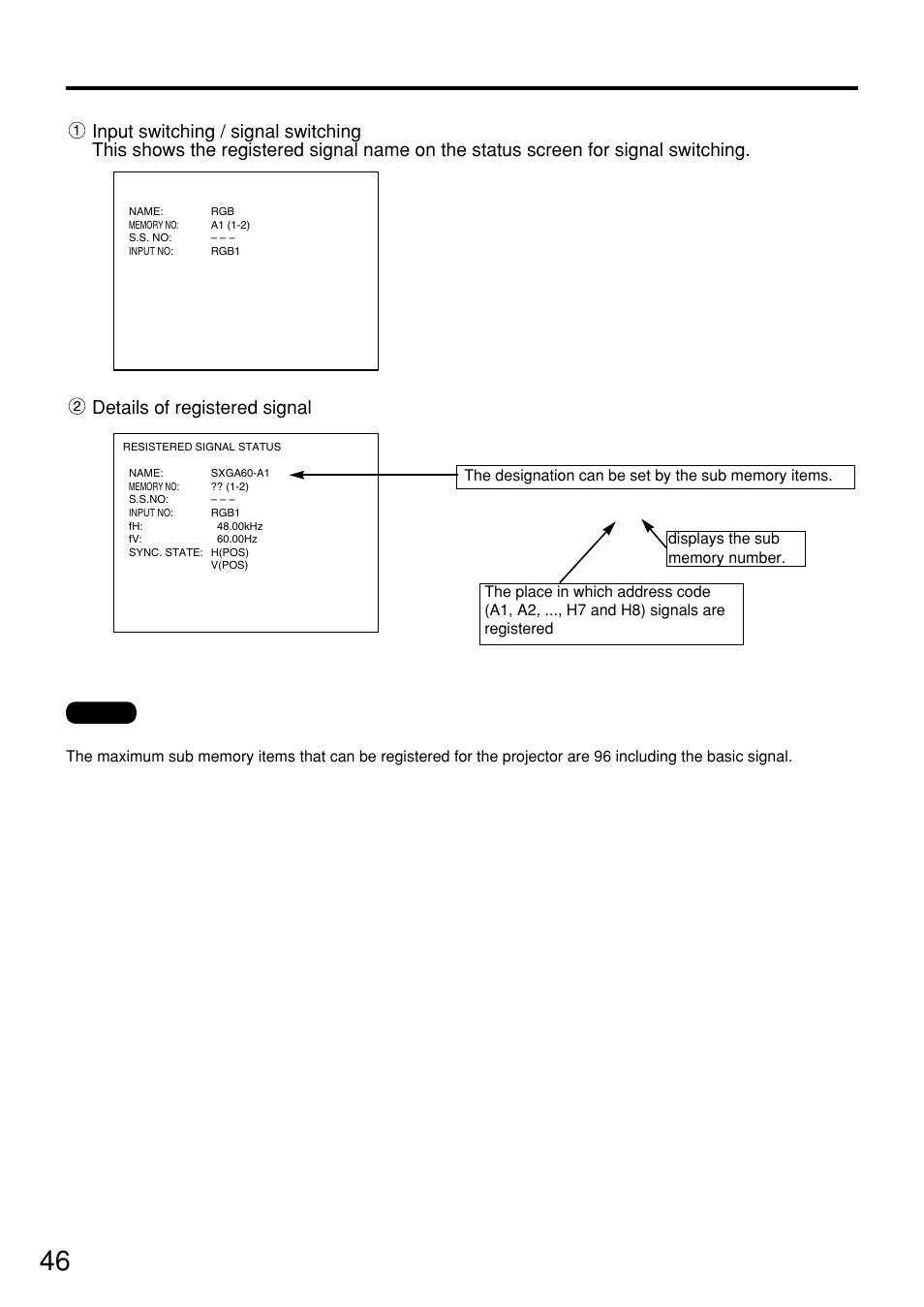 Registration of input signal data, Details of registered signal restrictions | Panasonic PT-D7500U User Manual | Page 46 / 112