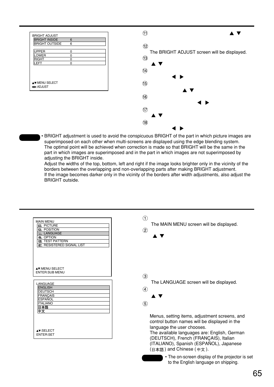 Changing the display language | Panasonic PT-D7500U User Manual | Page 65 / 112