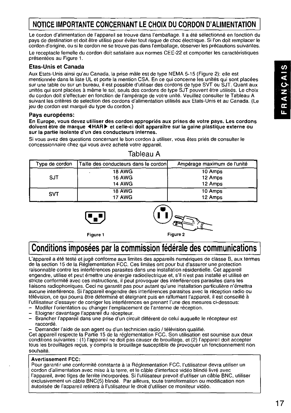 Tableau a | Panasonic TX-D9S45MB User Manual | Page 18 / 51