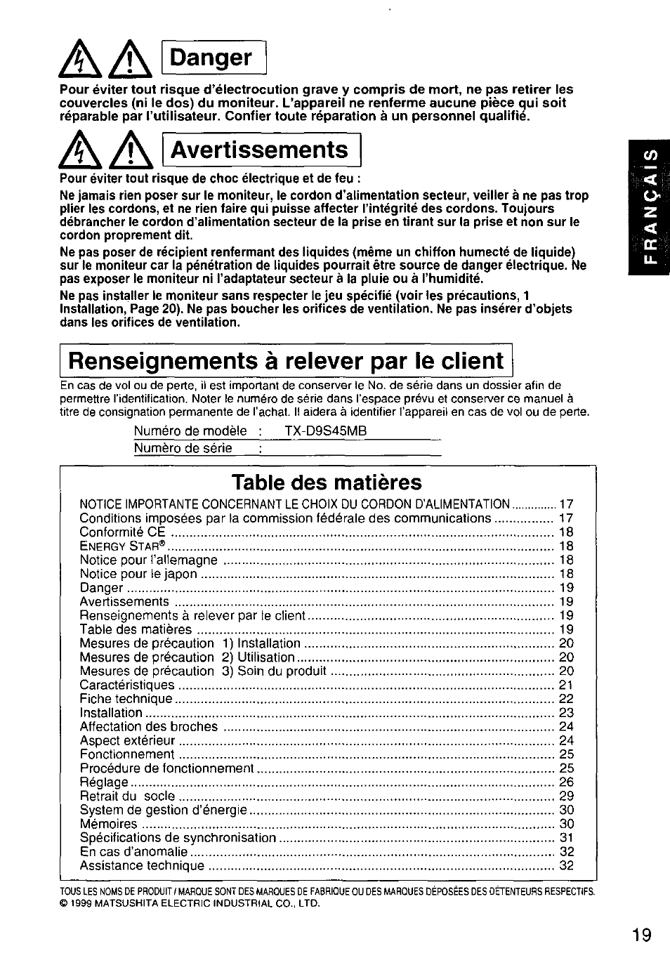 Panasonic TX-D9S45MB User Manual | Page 20 / 51
