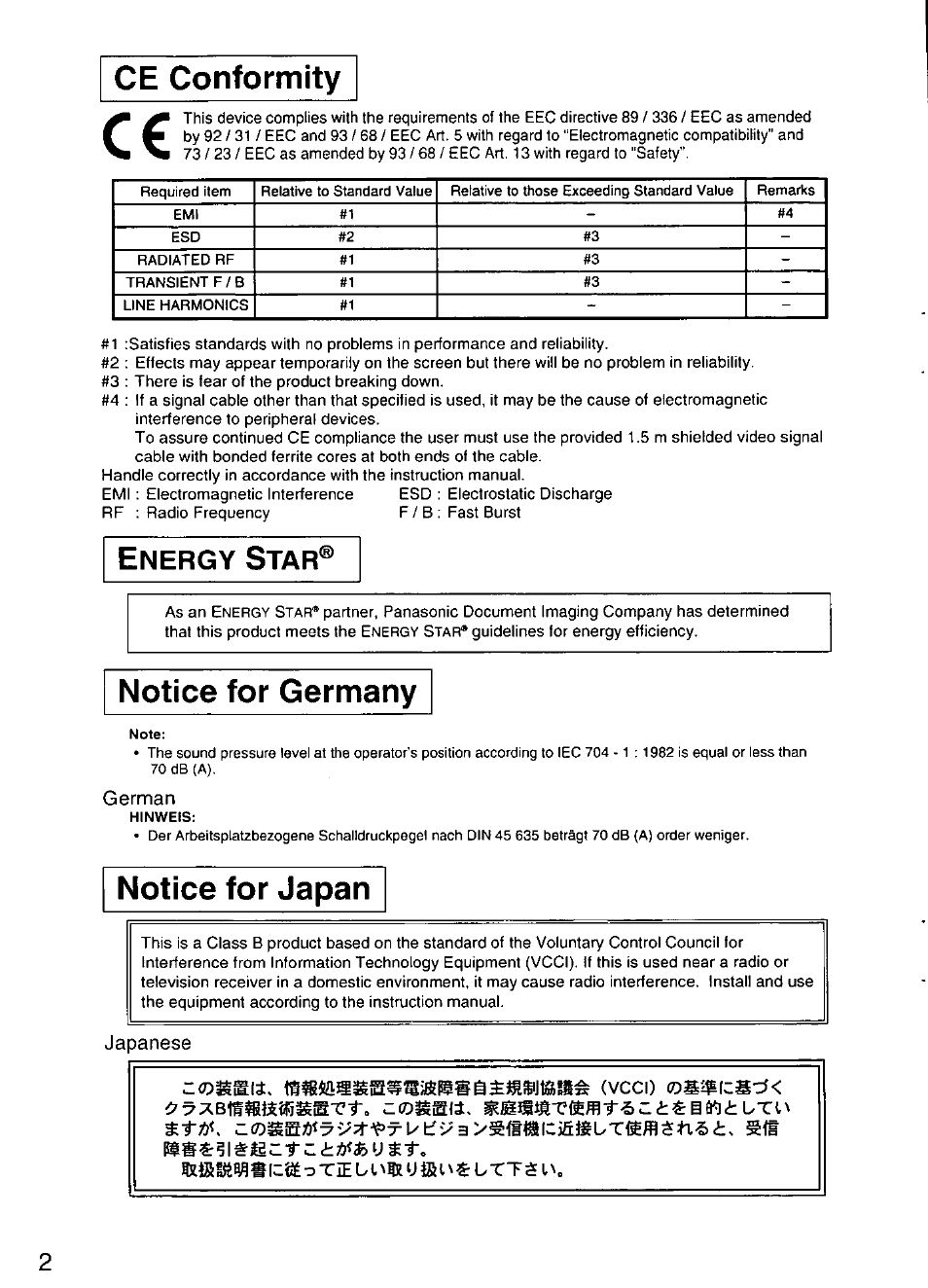 Ce conformity, Notice for germany, Notice for japan | Nergy | Panasonic TX-D9S45MB User Manual | Page 3 / 51