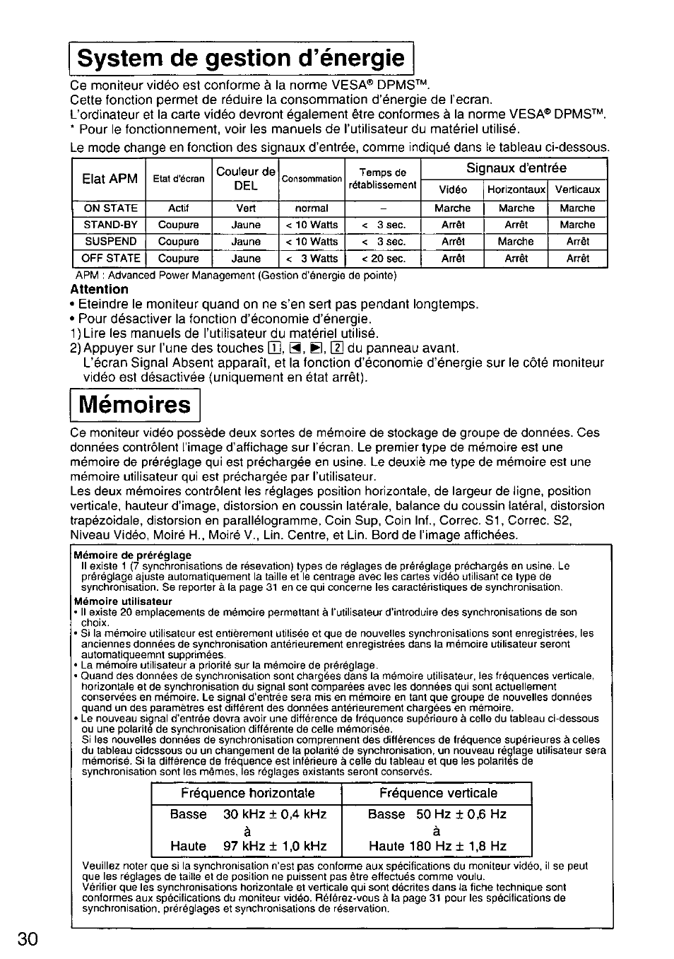 System de gestion d’énergie, Mémoires | Panasonic TX-D9S45MB User Manual | Page 31 / 51