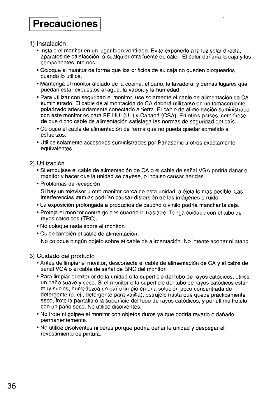 Precauciones | Panasonic TX-D9S45MB User Manual | Page 37 / 51