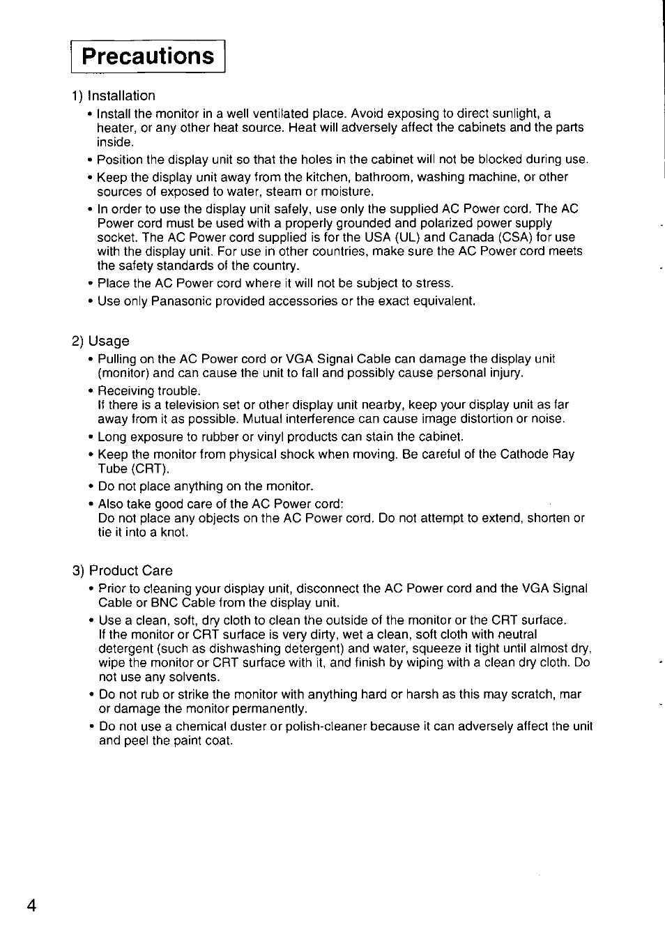 Precautions, 3) product care | Panasonic TX-D9S45MB User Manual | Page 5 / 51