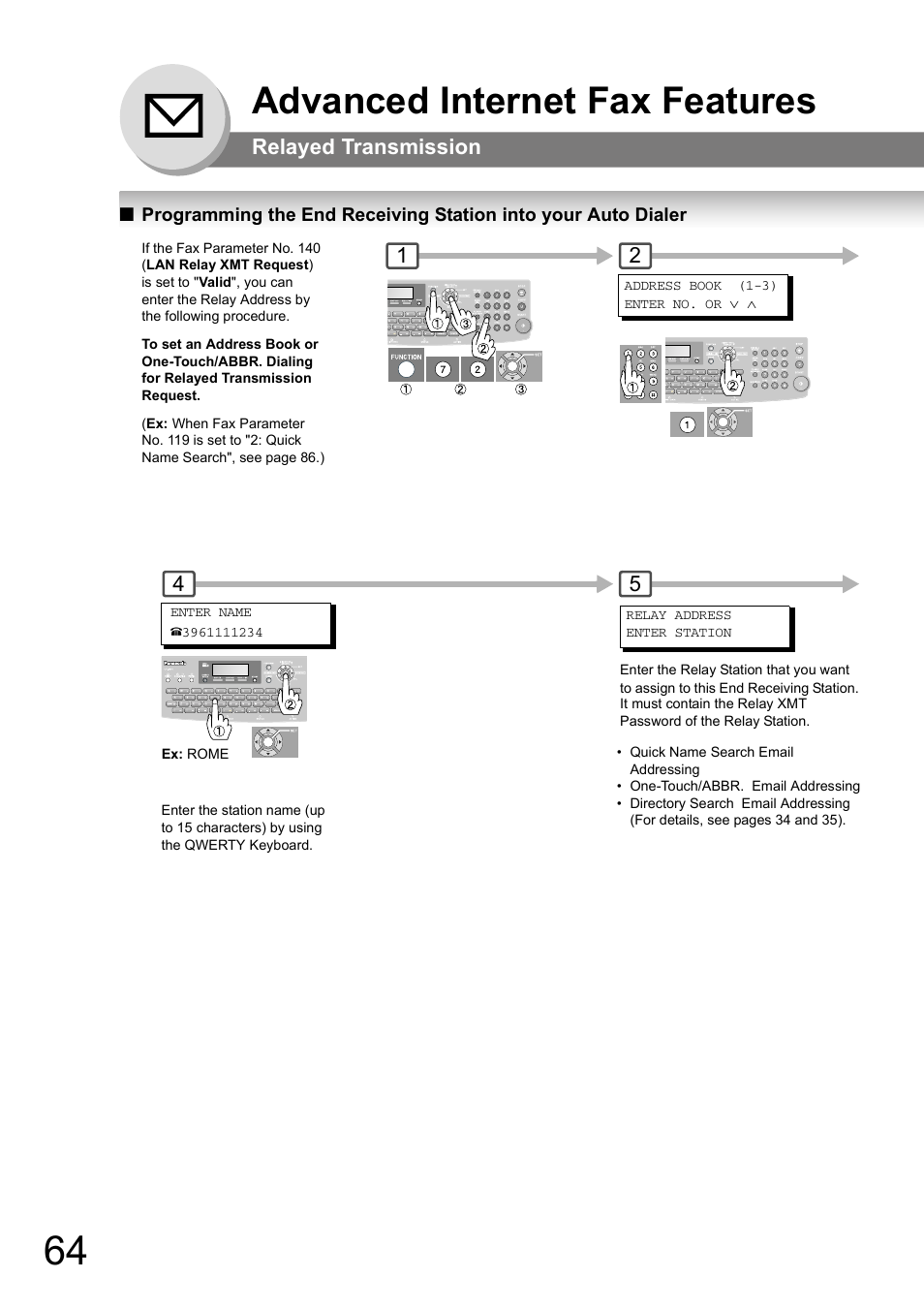 Advanced internet fax features, Relayed transmission | Panasonic UF-8000 User Manual | Page 64 / 126