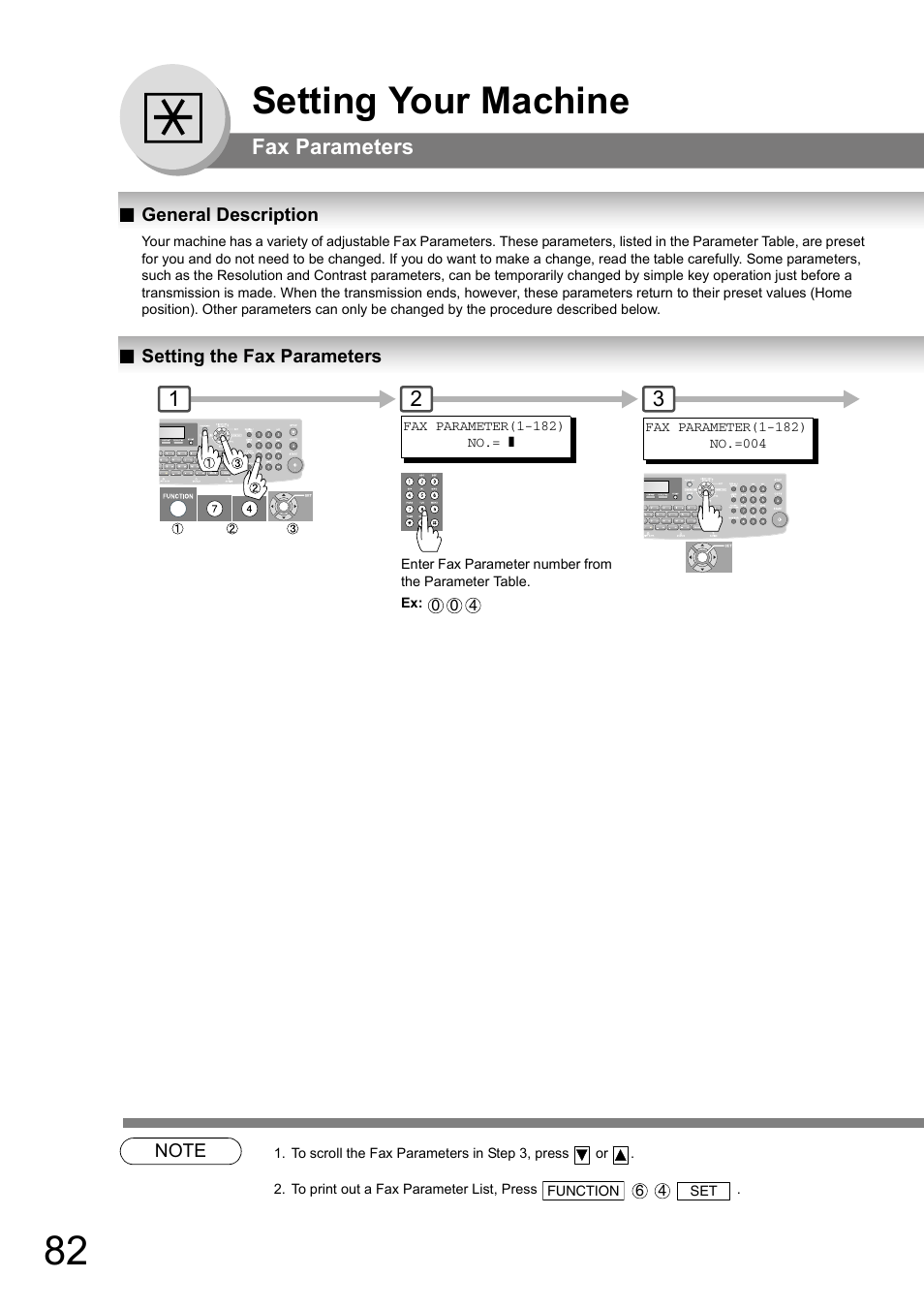 Fax parameters, General description, Setting the fax parameters | Setting your machine | Panasonic UF-8000 User Manual | Page 82 / 126