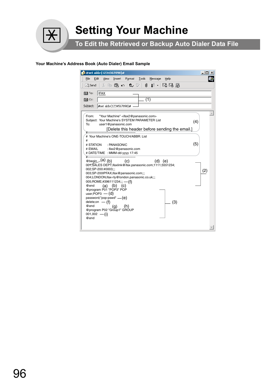 Setting your machine | Panasonic UF-8000 User Manual | Page 96 / 126