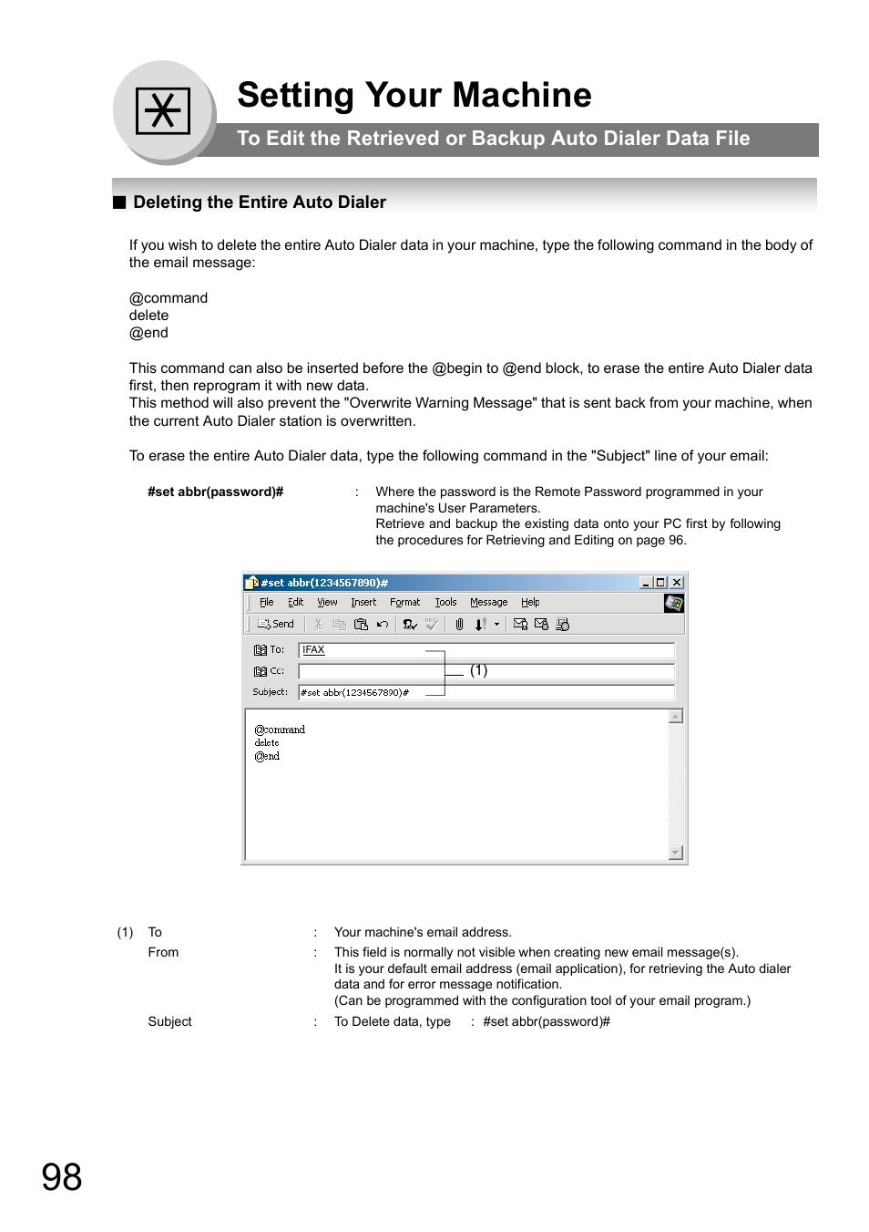 Deleting the entire auto dialer, Setting your machine | Panasonic UF-8000 User Manual | Page 98 / 126
