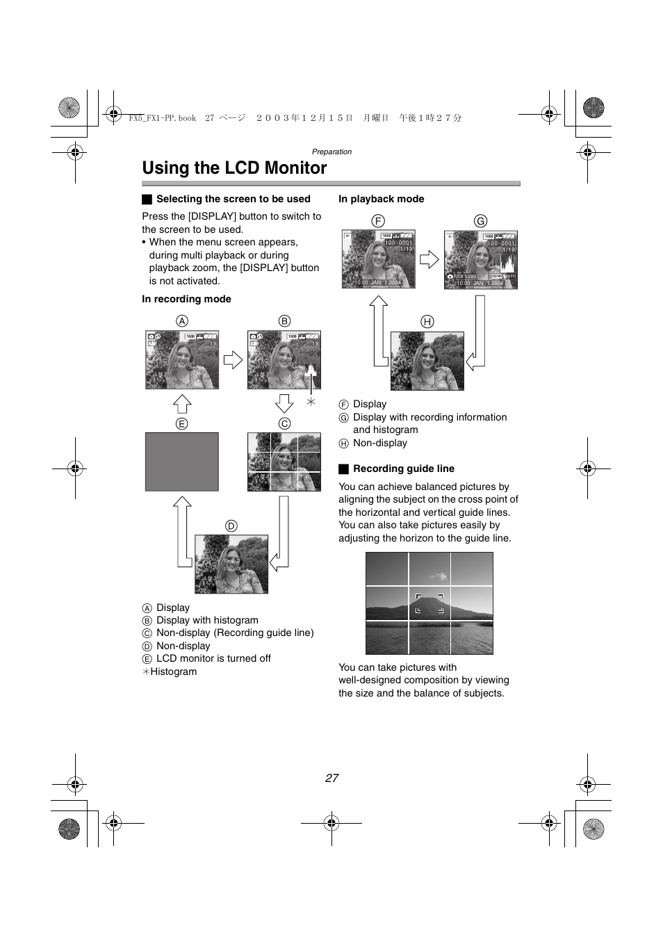 Using the lcd monitor | Panasonic DMC-FX5PP User Manual | Page 27 / 132