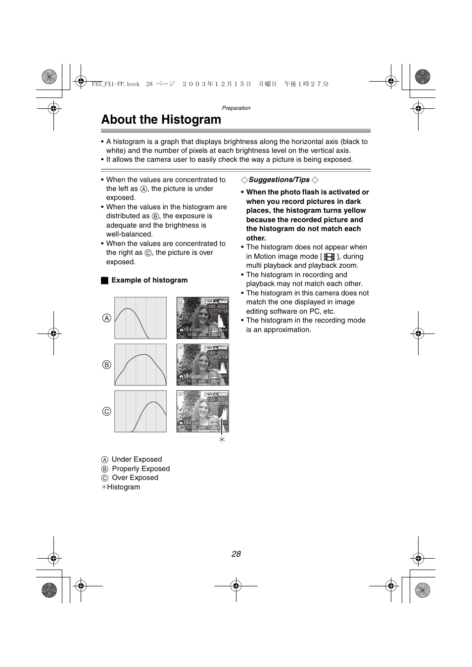 About the histogram | Panasonic DMC-FX5PP User Manual | Page 28 / 132