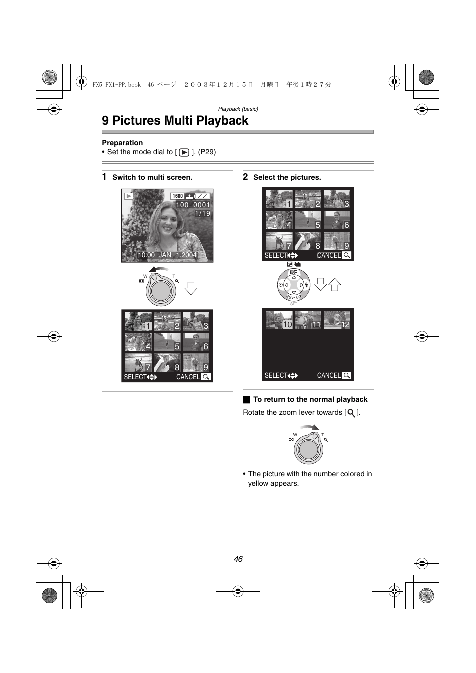 9 pictures multi playback | Panasonic DMC-FX5PP User Manual | Page 46 / 132