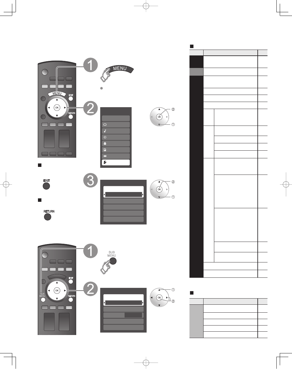 Cómo utilizar las funciones de los menús, Visualice el menú, Seleccione “ajuste | Seleccione el elemento, Visualice de submenú | Panasonic TC-32LZ800 User Manual | Page 86 / 114