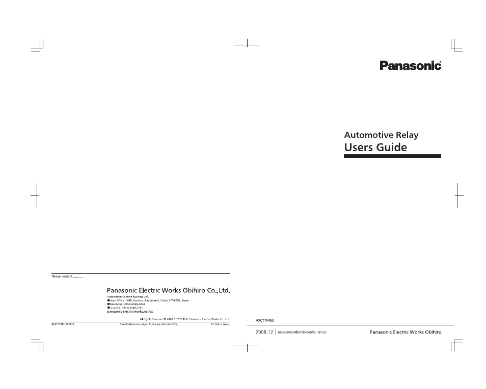 Rear cover | Panasonic ASCT1F46E User Manual | Page 26 / 26