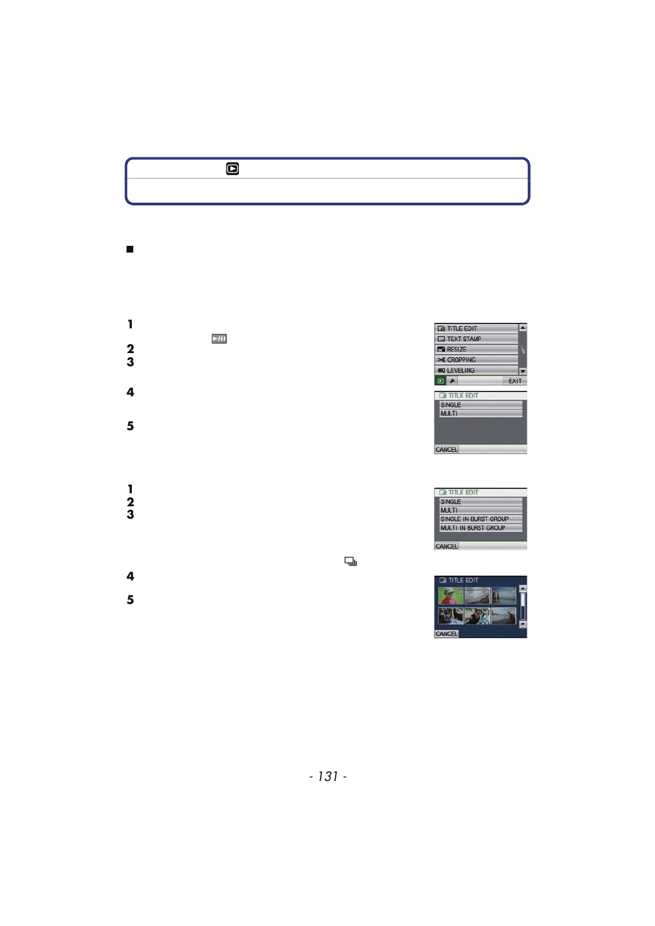 Editing burst pictures | Panasonic DMC-FX700 User Manual | Page 131 / 208