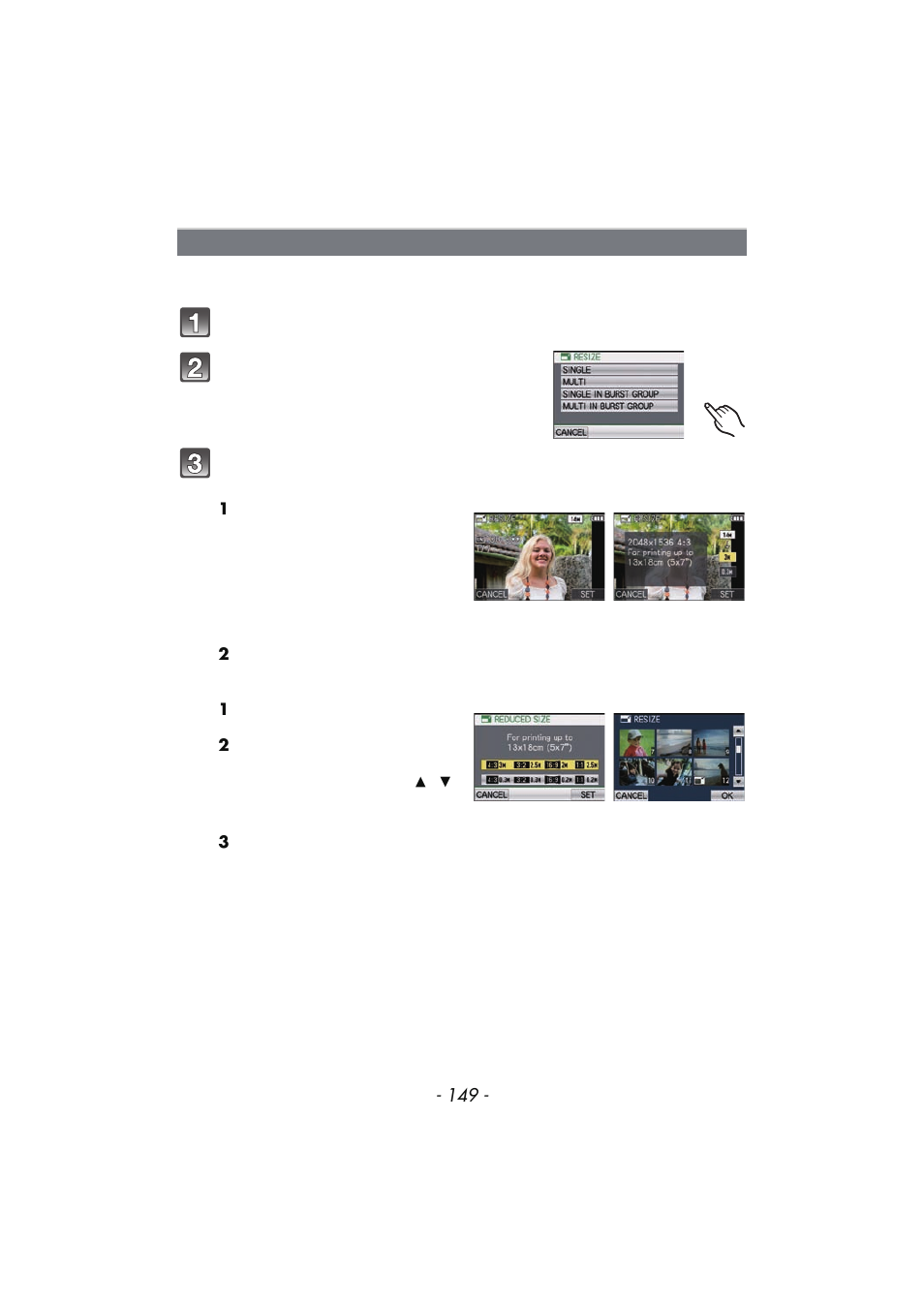 Resize] reducing the picture size, Number of pixels), P149) | Panasonic DMC-FX700 User Manual | Page 149 / 208