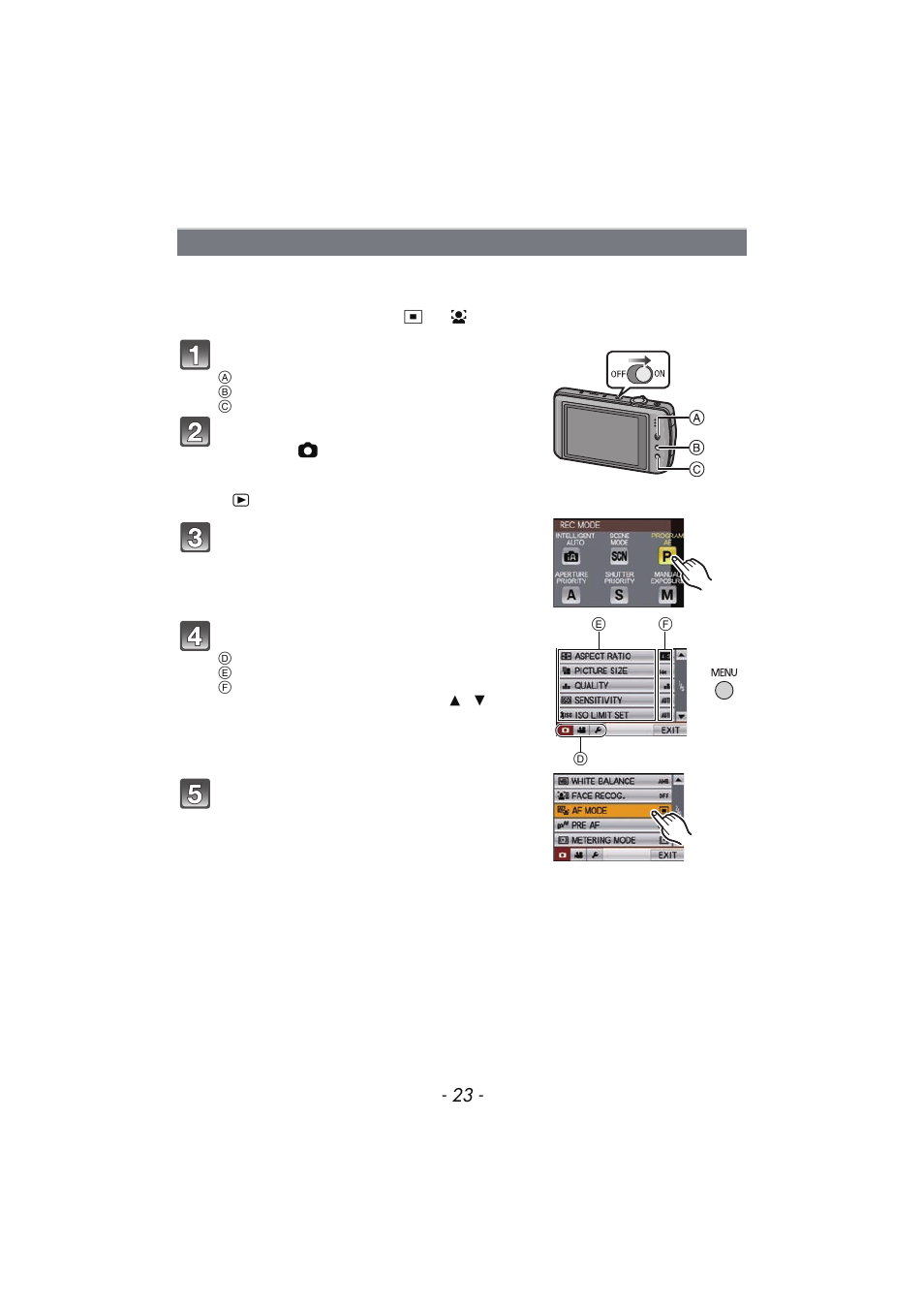 Setting menu items, P23) | Panasonic DMC-FX700 User Manual | Page 23 / 208