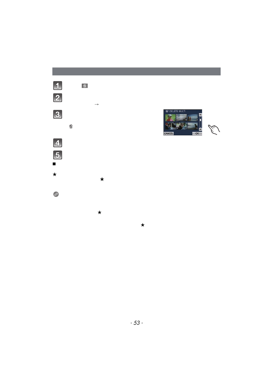 To delete multiple pictures, Up to 100) or all the pictures | Panasonic DMC-FX700 User Manual | Page 53 / 208