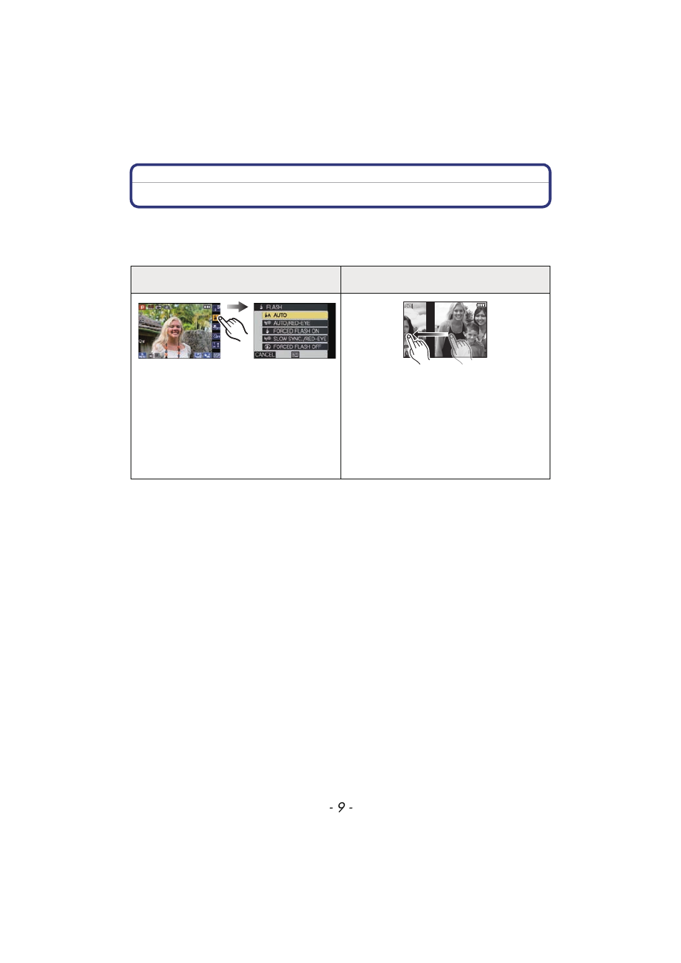 How to use the touch panel | Panasonic DMC-FX700 User Manual | Page 9 / 208