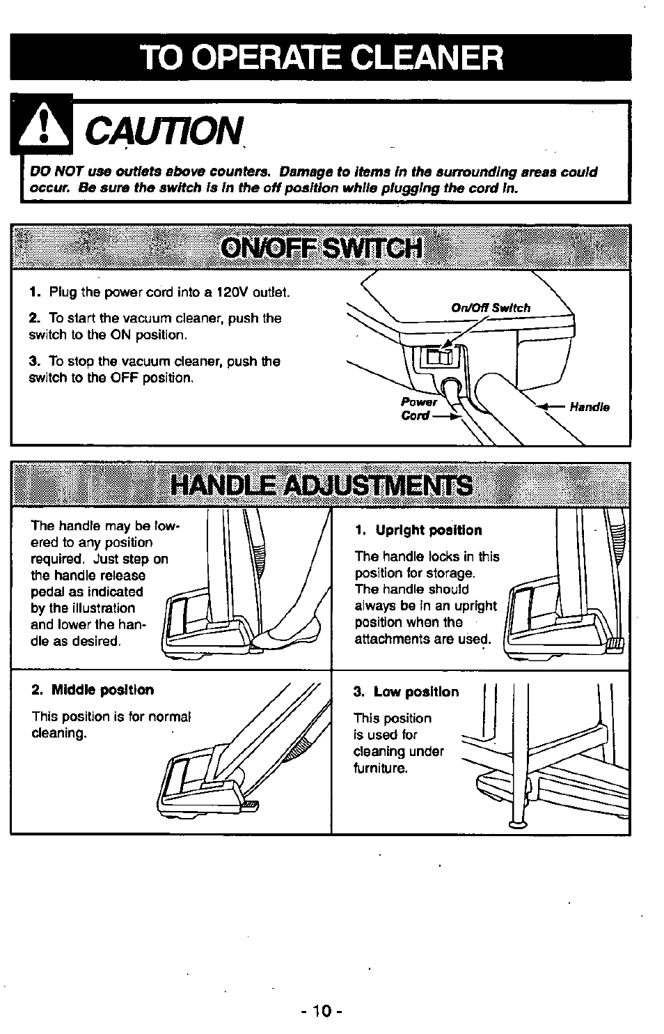 Upright position, Caution, Dimmiplisléif | Panasonic MC-V6602 User Manual | Page 10 / 40