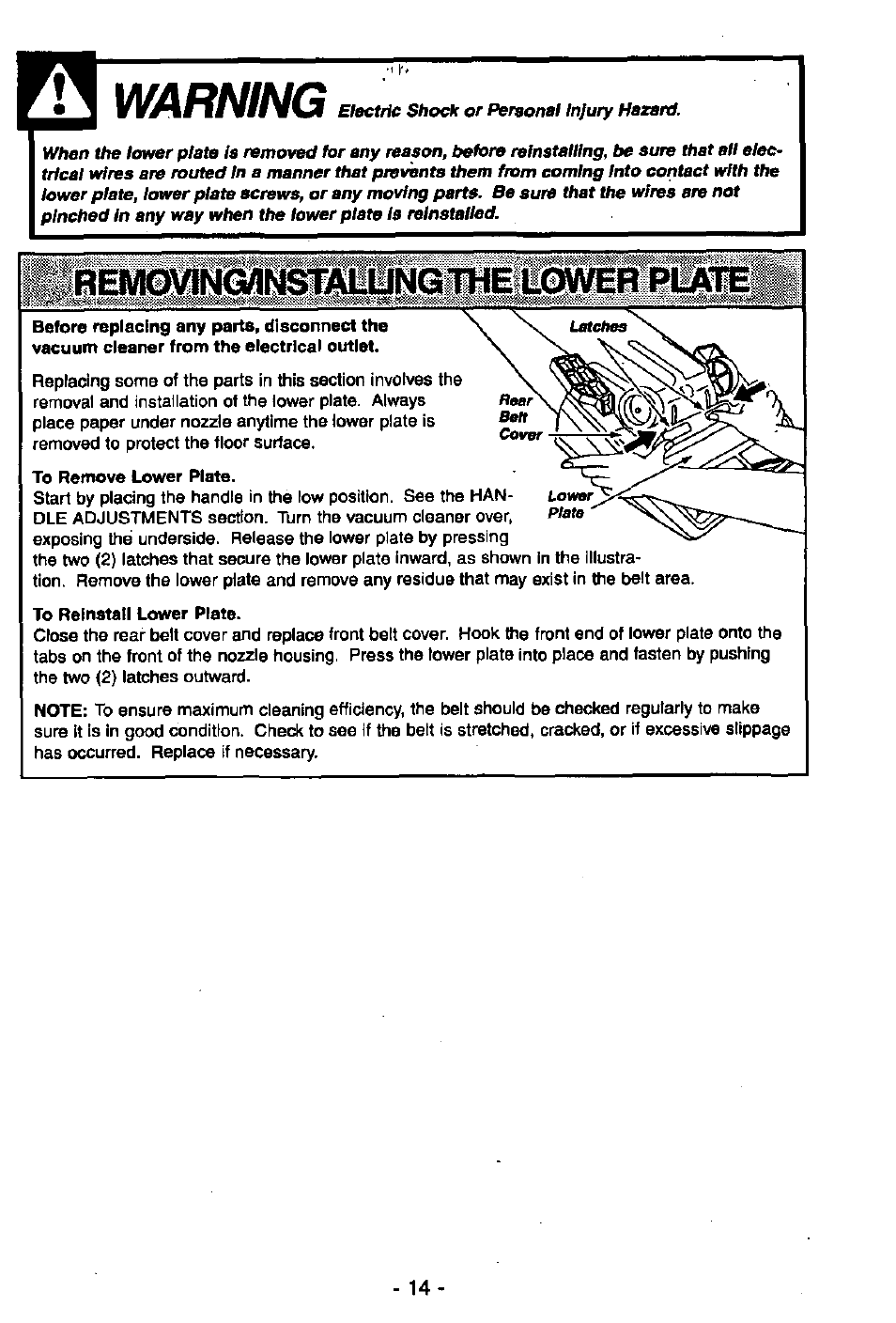 Warning | Panasonic MC-V6602 User Manual | Page 14 / 40