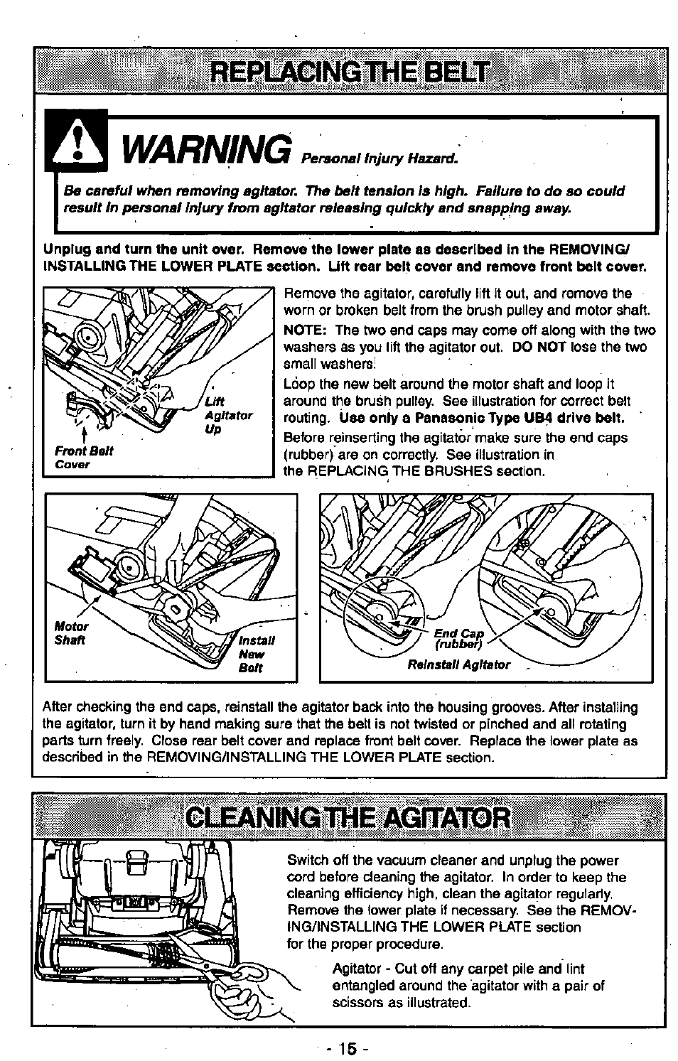 Warning, Gleanijl^lte aältätor) | Panasonic MC-V6602 User Manual | Page 15 / 40