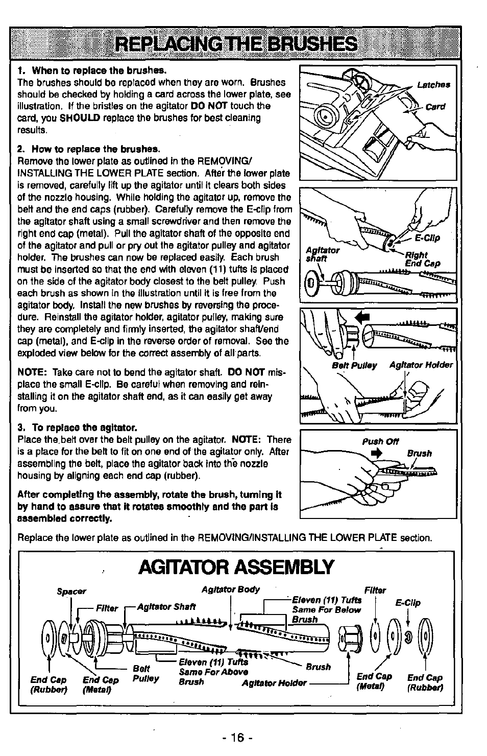 Replaangthe в, Agitator assembly | Panasonic MC-V6602 User Manual | Page 16 / 40