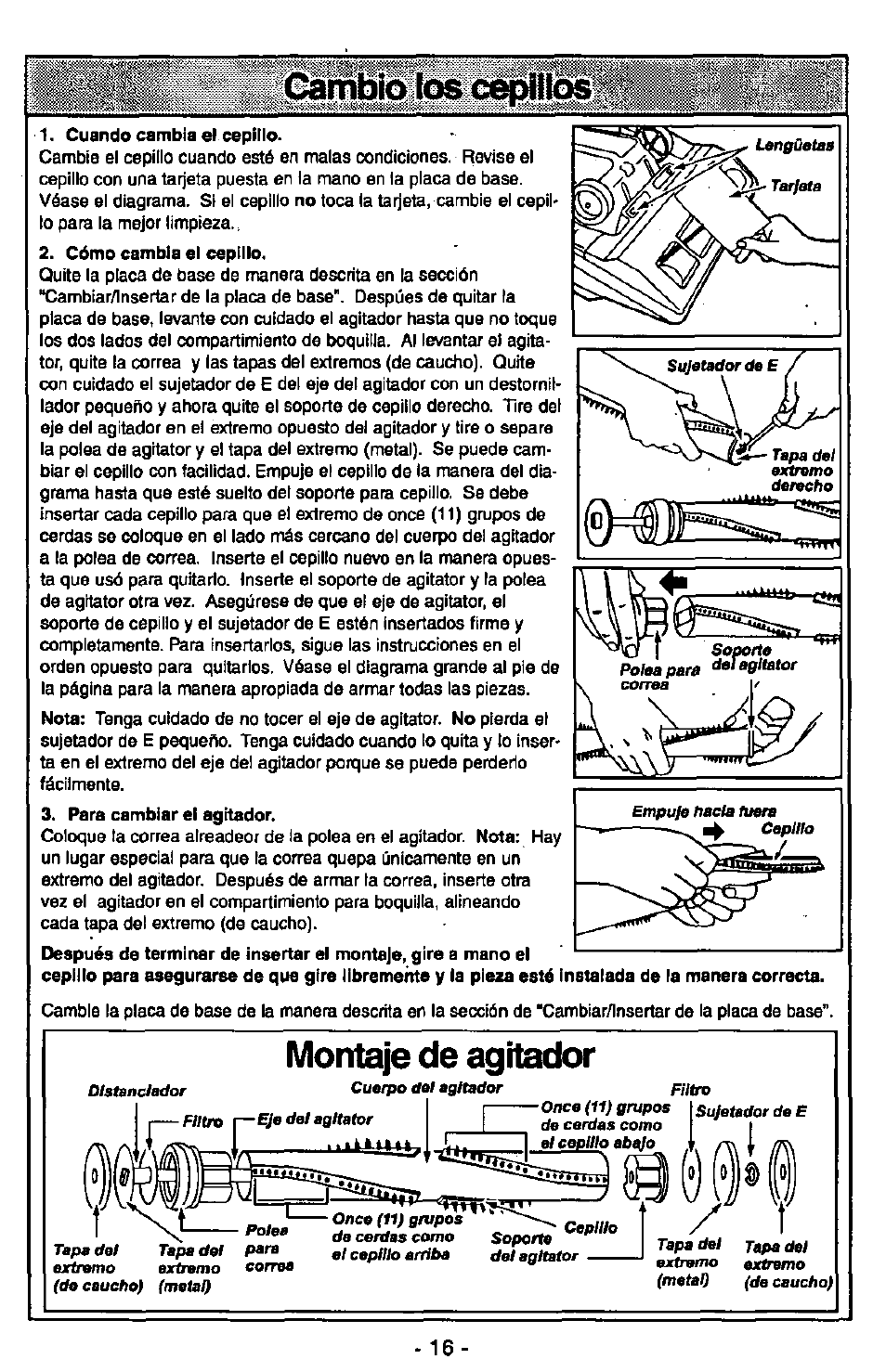 Cambié (óá cepilla, Montaje de agitador | Panasonic MC-V6602 User Manual | Page 36 / 40