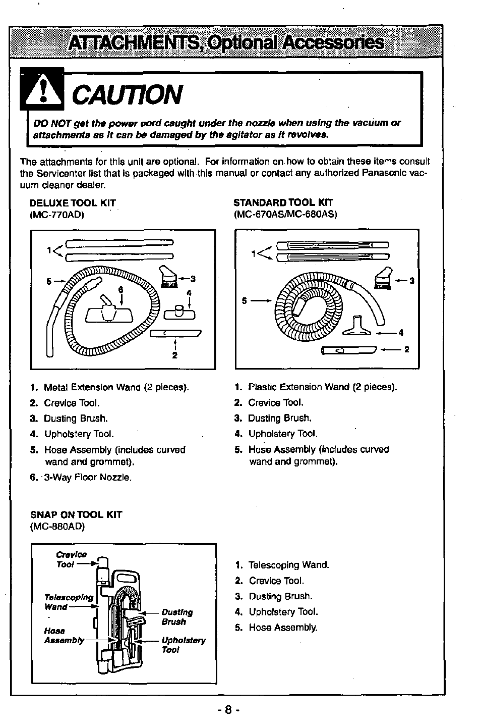 Caution | Panasonic MC-V6602 User Manual | Page 8 / 40