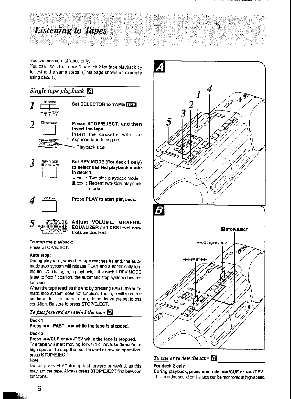 Press play to start playback, To stop the playback, Deck 1 | Deck 2 | Panasonic RX-FT570 User Manual | Page 5 / 10