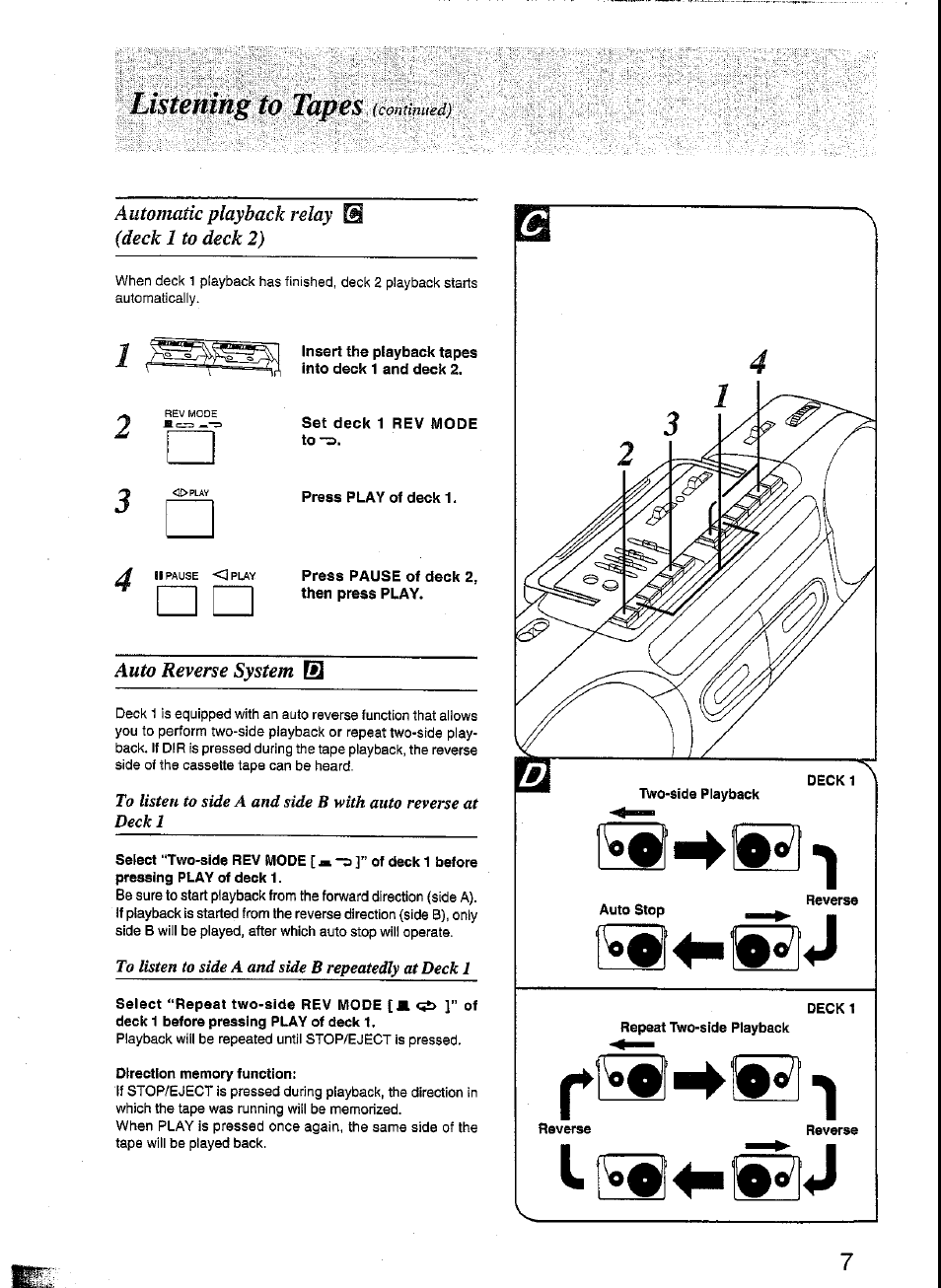 Press play of deck 1, Direction memory function | Panasonic RX-FT570 User Manual | Page 6 / 10